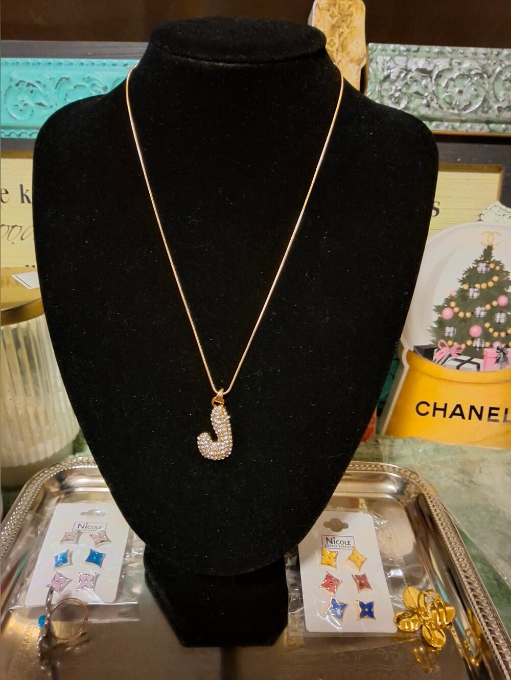 🪩BUY NOW🪩BUBBLE INITIAL PAVE CHARM NECKLACE - GOLD